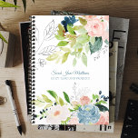 Classy elegant watercolor floral feminine business planner<br><div class="desc">Chic watercolor floral business or personal activities planner featuring bouquets of slate blue and blush pink peony roses with green leaves and foliage and an elegant calligraphy script. Easy to personalise with your details on front and backside! This planner is suitable for florists, landscapers, garden designers, interior decorators, boutique owners,...</div>