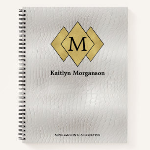 Classy Elegant White Leather Monogrammed Notebook
