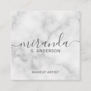 Classy Elegant White Marble Modern Script Square Business Card