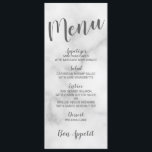 Classy Elegant White Marble Wedding Menu<br><div class="desc">Classy Elegant White Marble Wedding Menu Card
featuring title in grey modern script font with wedding menu details in grey modern sans serif font on white marble background.</div>