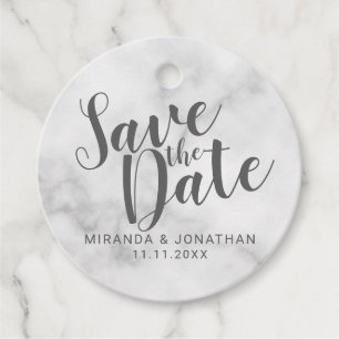 Classy Elegant White Marble Wedding Save the Date Favour Tags