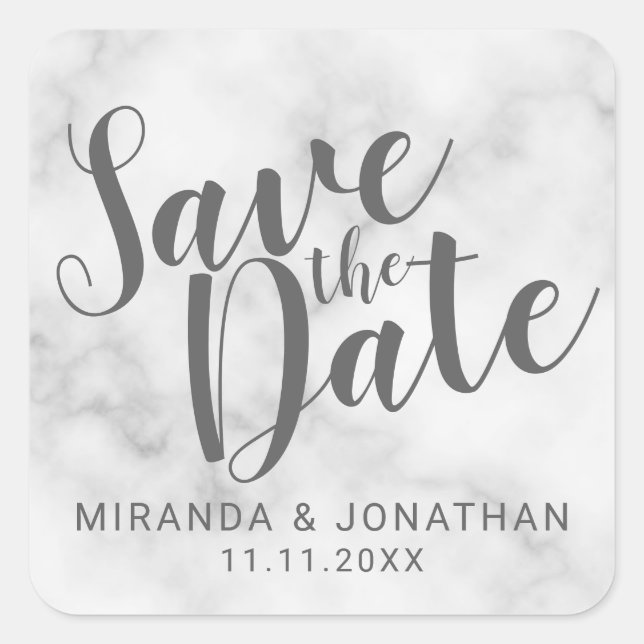 Classy Elegant White Marble Wedding Save the Date Square Sticker (Front)