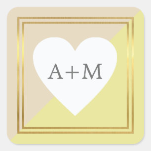 classy elegant yellowish love heart wedding square sticker