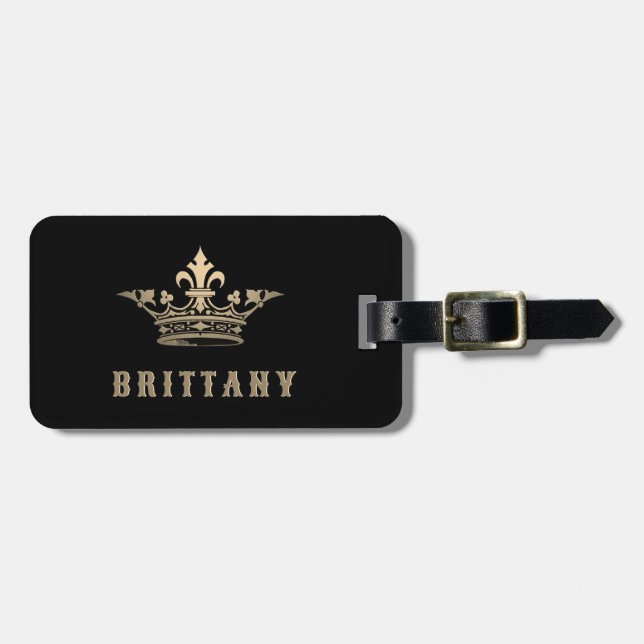 Classy Embossed Gold Crown Tag with Leather Strap (Front Horizontal)