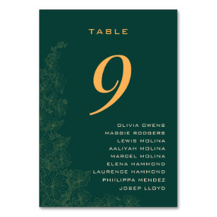 Classy Emerald Green Floral Pattern Names Table Number