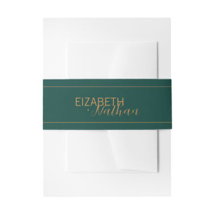 Classy Emerald Green & Gold Wedding  Invitation Belly Band