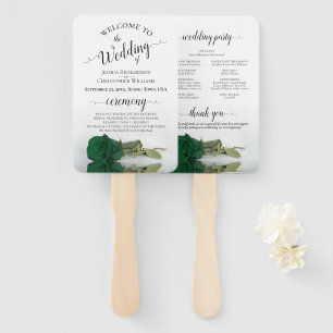 Classy Emerald Green Rose Elegant Wedding Program Hand Fan