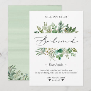 Classy Eucalyptus Leaves Be My Bridesmaid Proposal Invitation