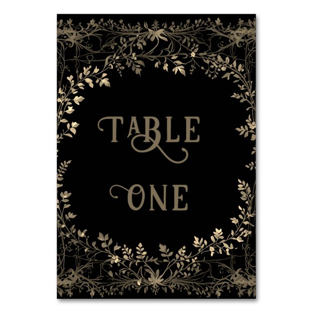 Classy Exquisite Gold Floral on Black  Table Number (Front)