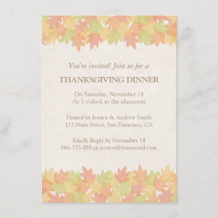 Classy Fall Leaves Thanksgiving Dinner Invitations