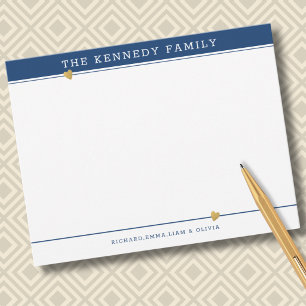 Classy Family Name Gold Heart Blue And White Card