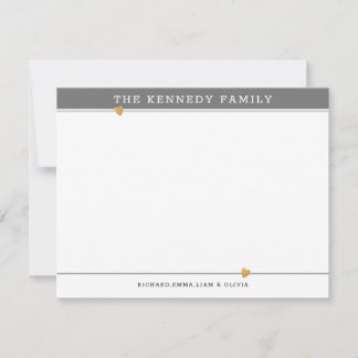 Classy Family Name Gold Heart Grey And White Card