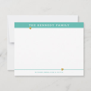 Classy Family Name Gold Heart Teal  And White Card