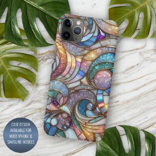 Classy Faux Blue Pink Faux Iridescent Glass Mosaic Case-Mate iPhone Case