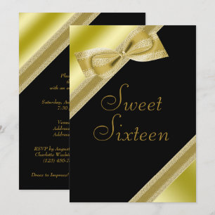 Classy Faux Bow & Ribbon Sweet 16 Birthday Invitation