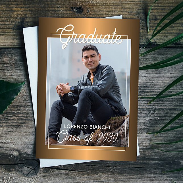 Classy Faux Glossy Gold Copper Graduation Announcement (Creator Uploaded)
