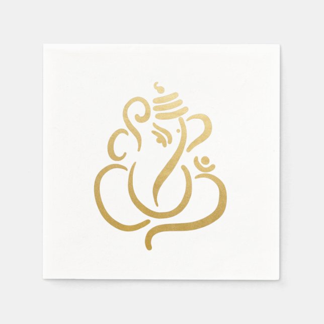 Classy Faux Gold Foil Ganesha Indian Modern Ethnic Napkin (Front)
