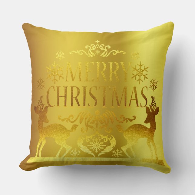 Classy Faux Gold Merry Christmas Decorative Pillow (Front)