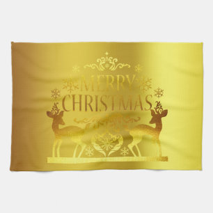 Classy Faux Gold Merry Christmas Kitchen  Towel
