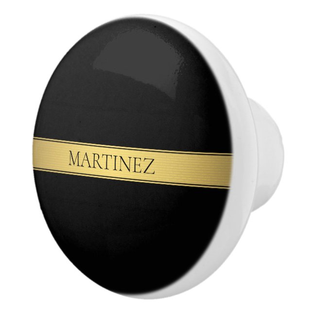 Classy Faux Gold Stripe & Black Background or DIY Ceramic Knob (Right)