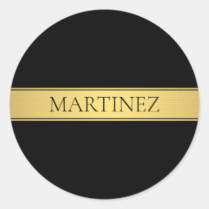 Classy Faux Gold Stripe & Black Background or DIY Classic Round Sticker