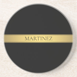 Classy Faux Gold Stripe & Black Background or DIY Coaster