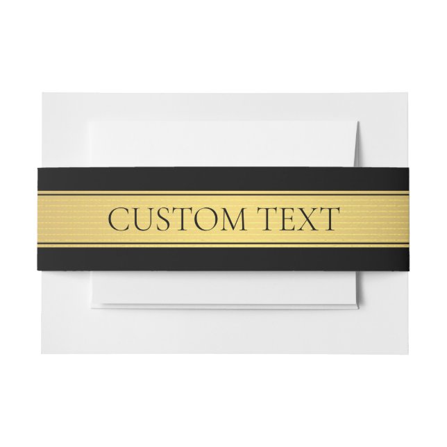 Classy Faux Gold Stripe & Black Background or DIY Invitation Belly Band (Front Example)