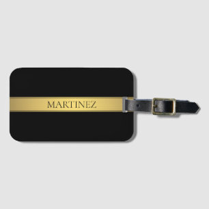 Classy Faux Gold Stripe & Black Background or DIY Luggage Tag