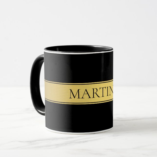 Classy Faux Gold Stripe & Black Background or DIY Mug (Front Left)
