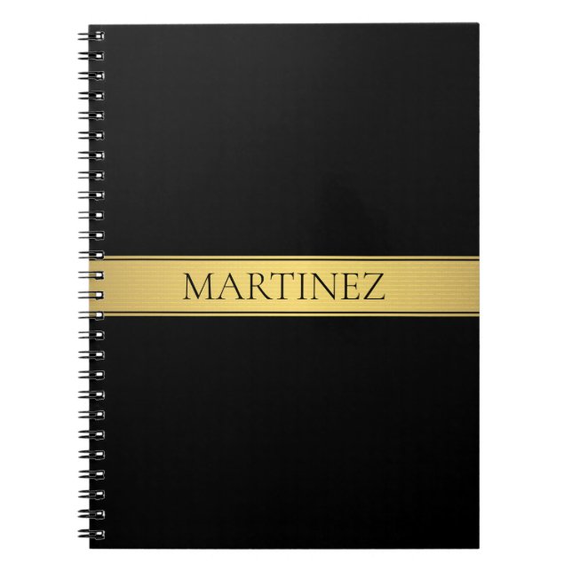 Classy Faux Gold Stripe & Black Background or DIY Notebook (Front)