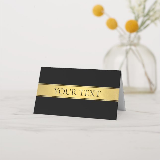 Classy Faux Gold Stripe & Black Background or DIY Place Card (Front)