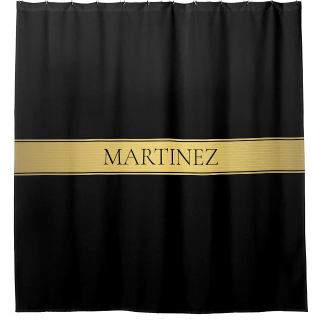 Classy Faux Gold Stripe & Black Background or DIY Shower Curtain (Front)