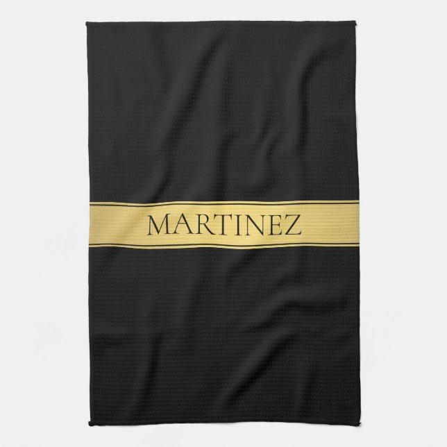 Classy Faux Gold Stripe & Black Background or DIY Tea Towel (Vertical)