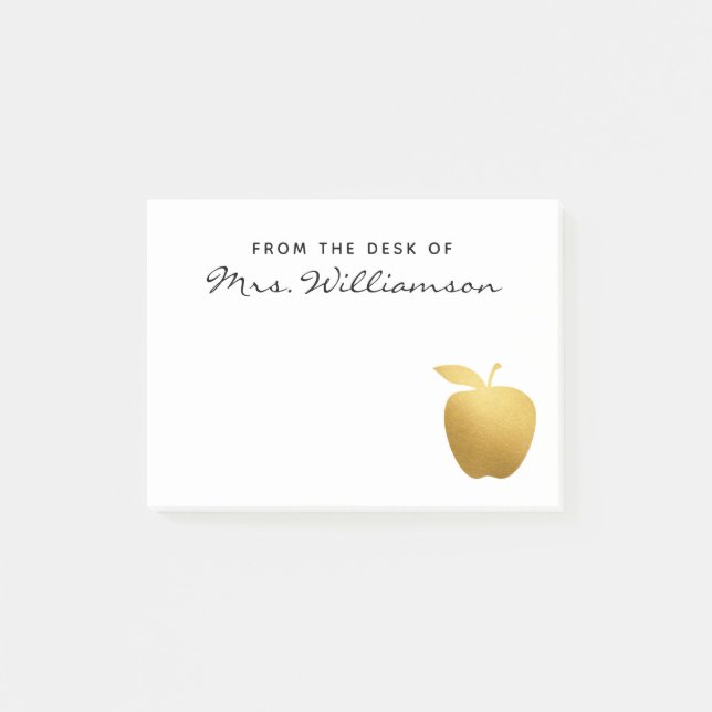 Classy Faux Golden Apple Personalised Teacher Post-it Notes (Front)