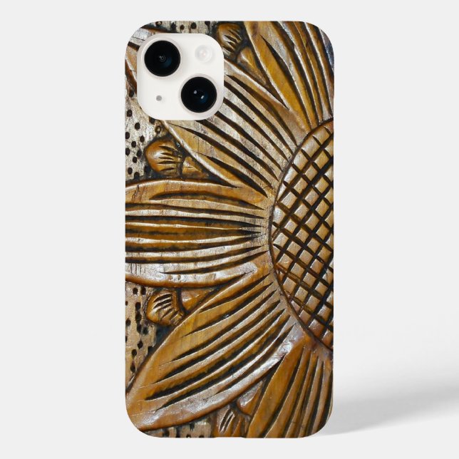 Classy Faux Wood Texture Sunflower Photo Case-Mate iPhone Case (Back)