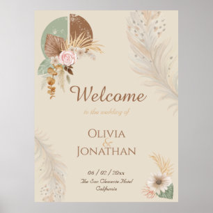 Classy Feather Boho Beige Wedding Welcome Sign