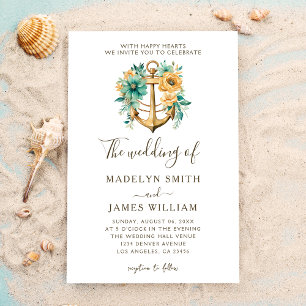 Classy Floral Anchor   Summer Wedding Invitation