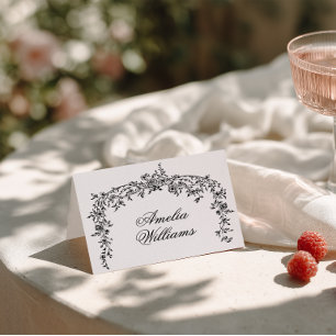 Classy Floral Black And White Modern Wedding Table Number