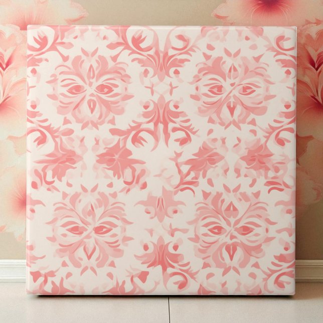 Classy Floral Damask Rose Pink Tile (Creator Uploaded)