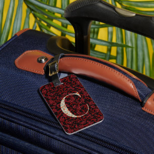 Classy Floral Monogrammed Letter C dark red Luggage Tag