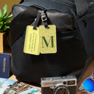 Classy Floral Monogrammed Letter M yellow green Luggage Tag
