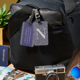 Classy Floral Monogrammed Letter N dark purple Luggage Tag
