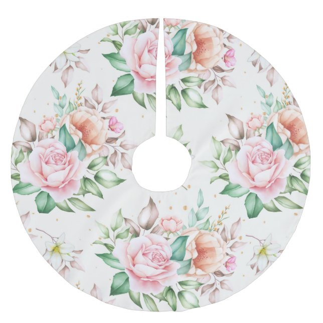Classy Floral Pattern Brushed Polyester Tree Skirt (Front)