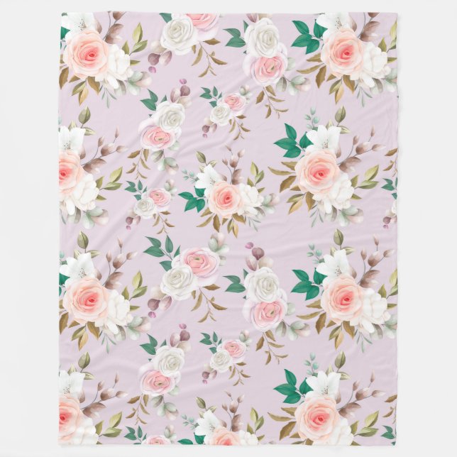 Classy Floral Pattern Fleece Blanket (Front)