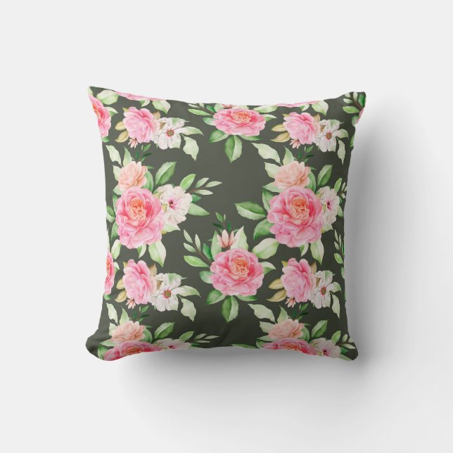 Classy Floral Pattern Throw Pillow (Front)