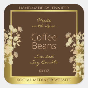 Classy Floral Product Packaging Labels Brown Gold 
