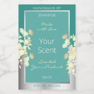 Classy Floral Product Packaging Labels Teal Silver