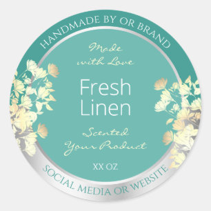 Classy Floral Product Packaging Labels Teal Silver
