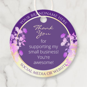 Classy Floral Purple and Gold Product Supplies Favour Tags