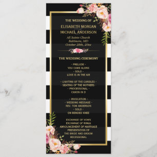 Classy Floral Stripes Gold Frame Wedding Program Programme